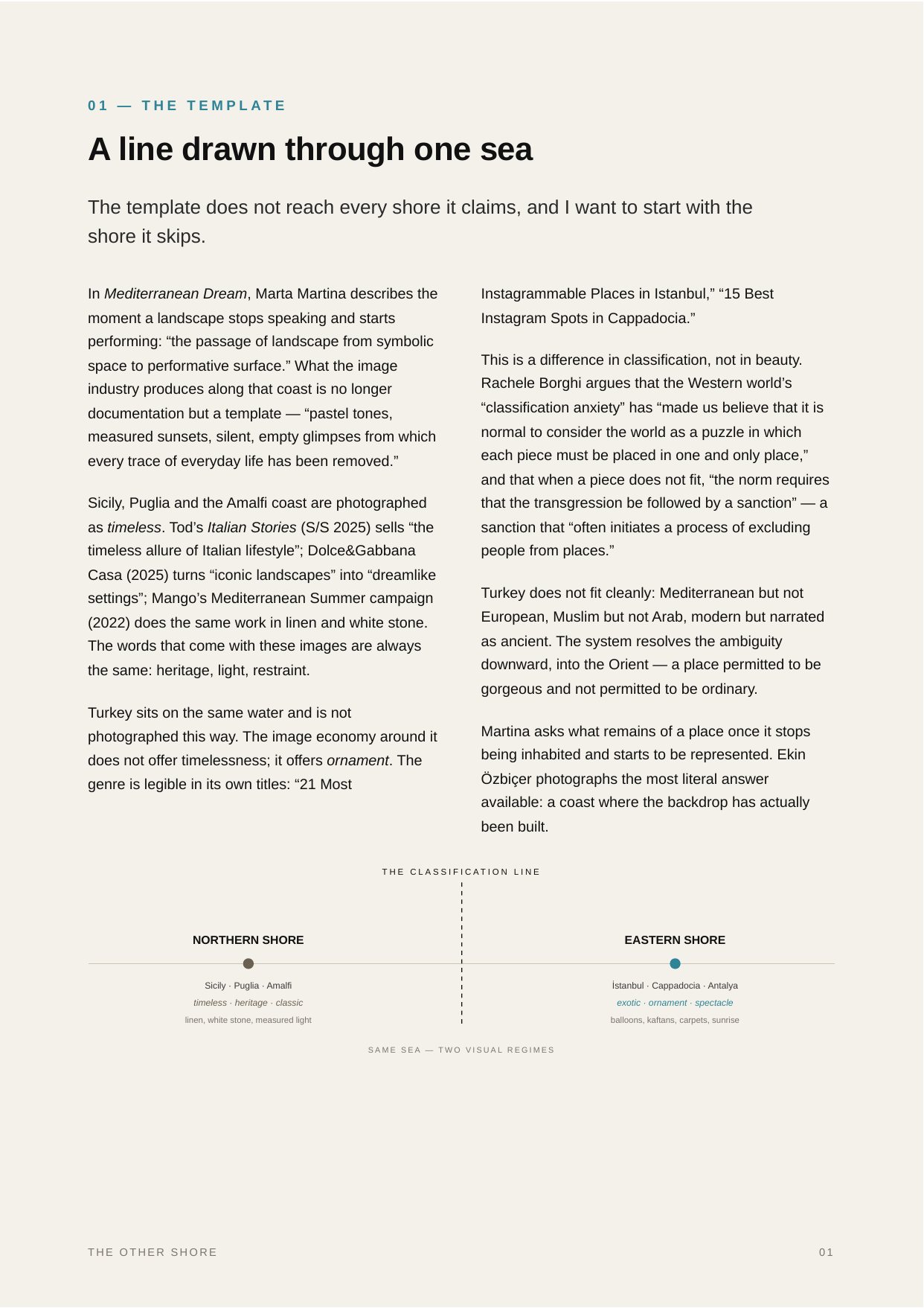 The Other Shore — Research, writing & design by Nazlı Can — 01 — The template