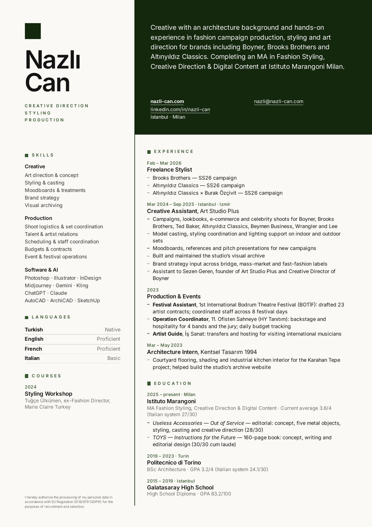 Nazlı Can — curriculum vitae